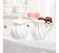 DUJUST Set lait & sucre blanc, design britannique avec décorations dorées