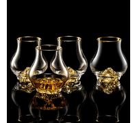 DUJUST Verres à whisky aux formes galbées, lot de 4 (7oz/205ml), verres en cristal avec motif montagne or 24 carats, verres Old Fashioned pour brandy, cognac, bourbon et tequila, cadeau de luxe