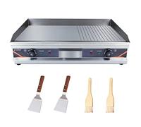 DULNICE Plancha Électrique Professionnelle en Acier Inoxydable 73x47cm 4400W, Commerciale Grille 2/3 plat + 1/3 rainuré, Double thermostat (50-300°C), pour cuisine, salle à manger et balcon