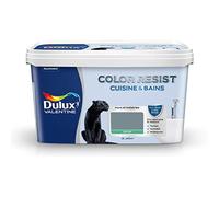 Dulux Valentine Color Resist - Peinture Intérieure Pièces Humides - Pour Murs, Plafonds, Boiseries - Lessivable et Résistante - Couleur : Bleu Gris Satin - 2 L - 5261986