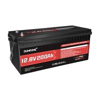 Dumfume Batterie Lithium 12V 200Ah LiFePO4, 2560Wh & BMS 200A | Haute Capacité Longue Durée de Vie Batterie Solaire Pour Camping-Car, Stockage D'Énergie, Système Solaire, Van Aménagé