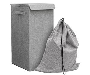 DuneDesign Laundry Panier à linge avec couvercle et sac à linge Gris 30 x 30 x 60 cm