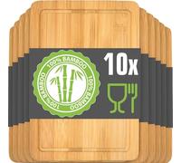 DuneDesign Lot de 10 : Petite Planche à Découper - 22x15 cm en Bambou - Résistant aux Bactéries - Rainure Intégrée - Idéal pour Viande, Légume, Fromage, Pain