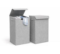 DuneDesign Lot de 2 : 50L Panier à Linge Sale en Gris - 30x30x60 Laundry Basket Panier a Linge XXL avec Couvercle Meuble de Rangement Bain - Bac de Rangement Bebe Corbeille Deco Coffre Mural Pliable