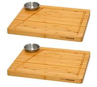 DuneDesign Lot de 2 - Planche de Service Bambou et Bol à Sauce - 30x25cm Assiette à Steak en Bois