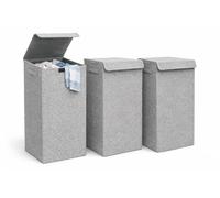 DuneDesign Lot de 3 : 50L Panier à Linge Sale en Gris - 30x30x60 Laundry Basket Panier a Linge XXL avec Couvercle Meuble de Rangement Bain - Bac de Rangement Bebe Corbeille Deco Coffre Mural Pliable