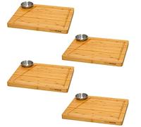 DuneDesign Lot de 4 - Planche de Service Bambou et Bol à Sauce - 30x25cm Assiette à Steak en Bois