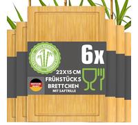 DuneDesign Lot De 6 Planches en Bambou À Découper - 22x15 Cm -Plateau Pour Apéritif Charcuterie Petit Déjeuner Snack Cuisine - Service Bois Léger