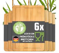 DuneDesign Lot De 6 Planches en Bambou À Découper - 22x15 Cm - Ustensile Pour Apéritif Charcuterie Petit Déjeuner Cuisine - Service Bois Léger Pratique - Plateau Snack