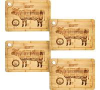 DuneDesign Set de 4 Planches à Steak en Bambou - Bois Massif 33x23cm Épais 20mm avec Rigole pour Jus