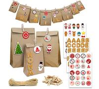 DuneDesign XXL SET AVEC NOMS : Calendrier de l'Avent DIY - 24 Sacs Cadeaux Sac en Papier 3 Tailles 100 Stickers Avent Guirlande Kraft a Remplir Soi Meme Enfant marron
