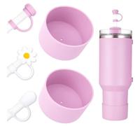 DUNLAGUE Lot de 2 bottes et housses de paille en silicone, 3 capuchons de paille, protection de fond pour tasse Stanley H2.0 850,5 g et 1,2 134 g, couleur exacte avec Stanley, accessoires fleur de