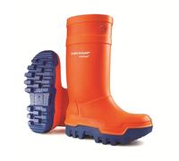 DUNLOP Purofort Thermo+ Bottes de sécurité hiver hommes et femmes - Embout en acier - Imperméable - Isolé - Résistant aux produits chimiques - Orange/Bleu - Pointures 37/38