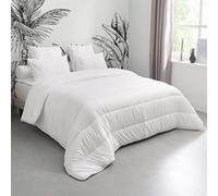 Dunlopillo - Couette Chaude Ultra Gonflant 200x200 cm - Polyester 450g/m² | Enveloppe Polyester - Lit 2 Personnes - Piquage Lignes - Finition Biais blanc - Lavable 40°C