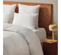Dunlopillo - Oreiller Luxe Douillet 60x60 cm - Soutien Medium | Fibre QUALLOFIL PREMIUM - Dormeurs sur le Dos - Enveloppe 100% Coton Sergé - Finition Passepoil Satin blanc - Lavable 40°C