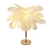 DUNMW Lampe de chevet créative en plumes d'autruche blanche lampe de chevet romantique abat-jour veilleuse éclairage de table pour salon, chambre à coucher, décoration de la maison, décoration de