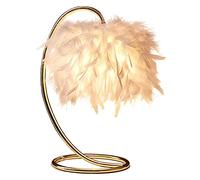 DUNMW Lampe de table en plumes blanches Lampe de chevet avec base élégante en or Lampe de table en plumes Abat-jour de bureau pour chambre à coucher, salon, décoration de la maison