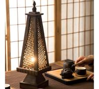 DUNMW Lampe de table en teck thaïlandais Lampe de table en bois faite à la main en bambou Lampe de chevet, Artisanat de style sud-asiatique, Ornements pour chambre à coucher, salon, hôtel