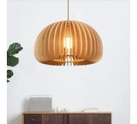 DUNMW Suspension plissée en forme de citrouille en bois vintage Lustre en bambou simple Plafonnier Plafonnier pour chambre à coucher, salle à manger, couloir, 11,9 ''