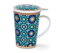 Dunoon Infuseur à thé en porcelaine fine Motif floral Ishtar Bleu