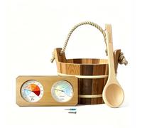 DUNUO Lot de 3 accessoires de sauna en cèdre rouge canadien, seau et louche avec thermomètre hygromètre 2 en 1, 4 L, double échelle pour sauna domestique
