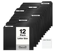 Dunwell Lot de 12 dossiers de fichiers en plastique noir robuste avec 1/3 onglet, format lettre, dossiers noirs pour documents, 21,6 x 27,9 cm, organiseur de dossiers en plastique noir + étiquettes