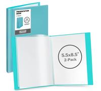 Dunwell Petits classeurs à pochettes - Livres de présentation 14 x 21,6 cm (lot de 2, aqua), 24 pochettes, affiche 48 pages demi-taille ou mini brochures de 14 x 21,6 cm, qualité d'archivage sans
