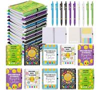 Dunzoom Lot de 40 carnets à spirale en vrac avec notes adhésives et stylos de motivation pour le premier jour d'école - Cadeau de fête pour enseignant, étudiant, salle de classe (visage souriant)