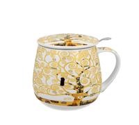 DUO ART GALLERY Gobelet 430 ml avec infuseur à thé Tree of Life ECRU inspiré par Gustav Klimt New Bone China Porcelaine