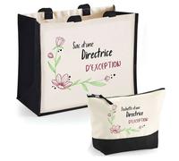 Duo cabas jute et trousse Directrice d'exception Cadeau Collègue Anniversaire Noël | Sac de courses Pochette Maquillage Shopping