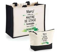 Duo cabas jute et trousse Maître d'Hôtel Irremplaçable Cadeau Collègue Anniversaire Noël | Sac courses Pochette Maquillage Shopping