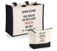 Duo cabas jute et trousse Médecin ça n'existe pas Cadeau Collègue Anniversaire Noël | Sac de courses Pochette Maquillage Shopping
