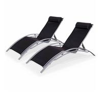 Duo de bains de soleil aluminium - Louisa Gris et noir - Transats aluminium et textilène
