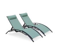 Duo de bains de soleil aluminium - Louisa Vert de gris - Transats aluminium et textilène