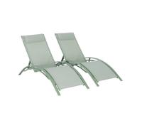 Duo de bains de soleil aluminium vert de gris - Transats aluminium et textilène