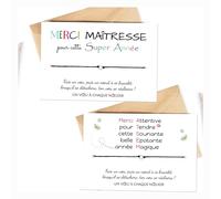 DUO DE CARTES MERCI MAITRESSE & MERCI ATSEM + Bracelet porte-bonheur - Cadeau fin d'année remerciement institutrice, professeur des écoles