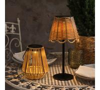 Duo de Lanterne et Lampe de Table Solaires - Effet Rotin Tressé