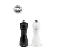 Duo de moulins à poivre et à sel manuels - Tahiti - Bois - Noir et blanc - 15 cm