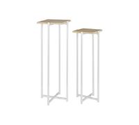 MOX - Duo de Sellettes Gigognes Industrielles Aspect Bois et Métal Blanc