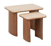 Duo de tables à café en acacia et travertin JIVAN - Marron