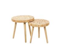 Duo de tables gigognes en MDF effet rondins de bois - Diam 40 cm x H. 40 cm et Diam. 35 cm x H. 35 cm