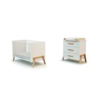AT4 - Duo Lit Bébé 60x 120 cm et Commode en bois CANAILLE