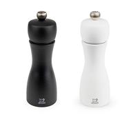 Duo de moulins à poivre et à sel manuels - Tahiti - Bois - Noir et blanc - 15 cm