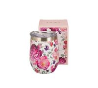 Duo Mug isotherme de 330 ml en acier inoxydable 18/8 Spring Roses, sans BPA, avec couvercle et anse, pour boissons chaudes et froides, dans une boîte cadeau
