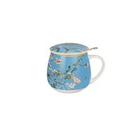 Duo Tasse avec infuseur et couvercle en porcelaine New Bone China - Amandier en fleur - Design artistique inspiré de Van Gogh - Idéal pour thé et infusions Porcelain