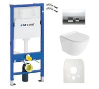 Duofix Basic Abattant WC Sofi Slim blanc sans bord + panneau de commande Delta 25 | Bouton chromé | Kit complet | Réservoir encastré | Kit complet | WC complet