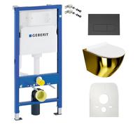 Duofix Basic élément de bâti-support + WC Sofi Slim or/blanc sans rebord + plaque de commande Delta 25 Bouton noir Set complet