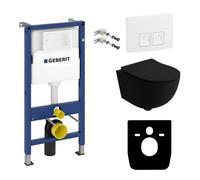 Duofix Basic élément de bâti-support + WC suspendu Brava noir sans rebord + plaque de commande Delta 25 | Bouton blanc | Set complet