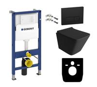 Lavita Geberit Duofix Basic Ensemble WC avec élément de fixation + évier mural Lago noir sans bord + siège de WC + panneau de commande Delta 25 bouton noir Kit complet encastré pour réservoir de