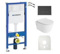 Lavita Duofix Praia Basic Ensemble WC encastré avec élément de chasse d'eau + abattant WC + panneau de commande Delta 25 - Bouton noir - Kit complet encastré pour WC